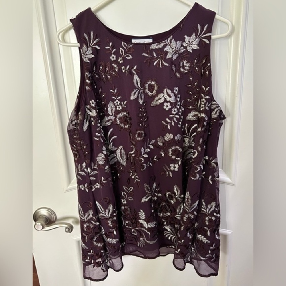 Charter Club Embroidered Overlay Sleeveless Top